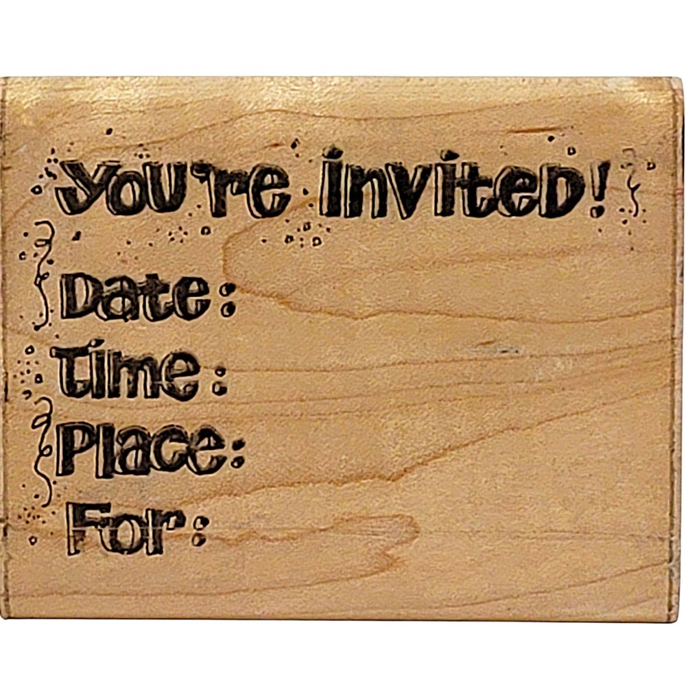 VTG‎ 80s DOTS Confetti Invitation Rubber Stamp N107 1989 2.5"x3" Wood Mounted